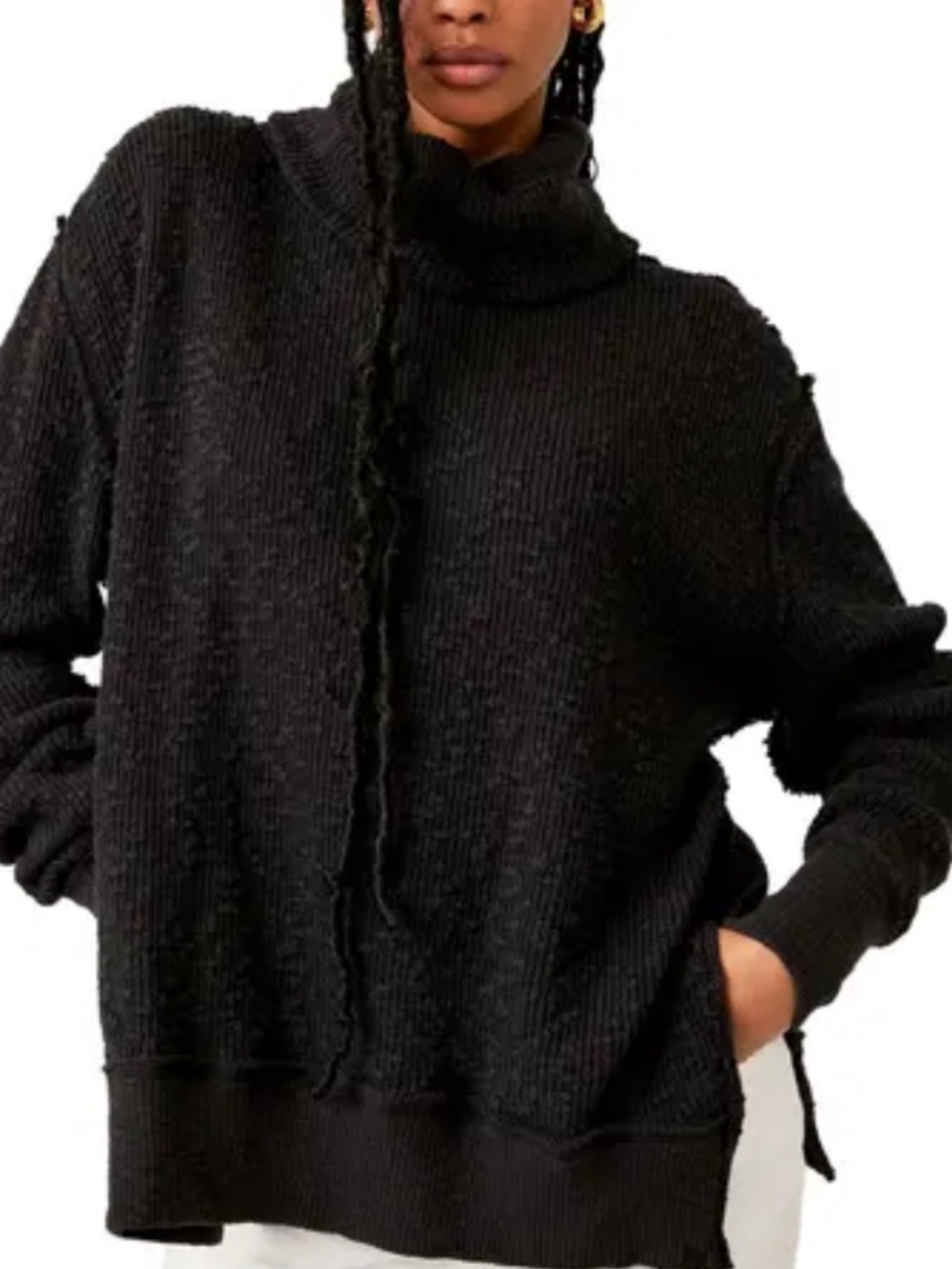 We The Free by Free People Black Tommy Turtleneck Oversized Sweater L